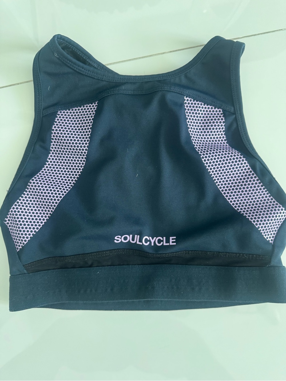 soulcycle Navy Swim Sports Bra with Light Purple Mesh Panels